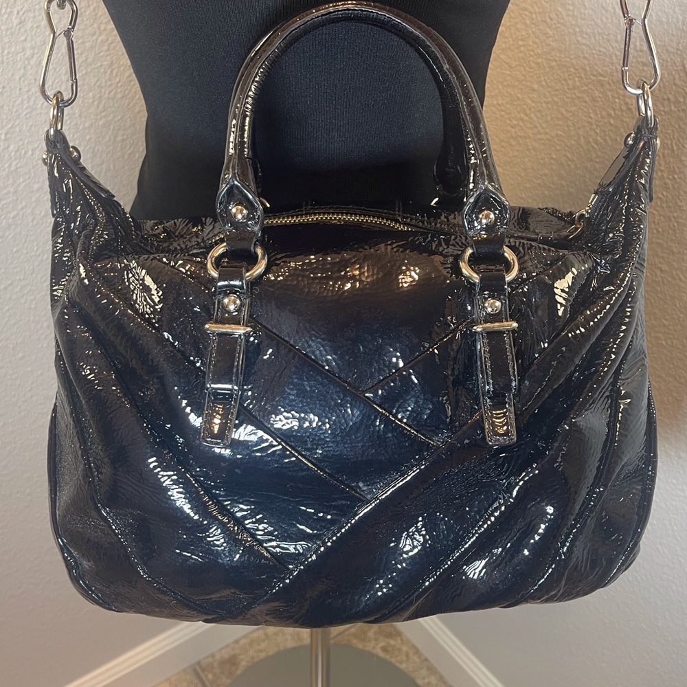 Coach Madison Diagonal Pleated Patent Leather Juliette Satchel Black Bag 21304 - Picture 10 of 13